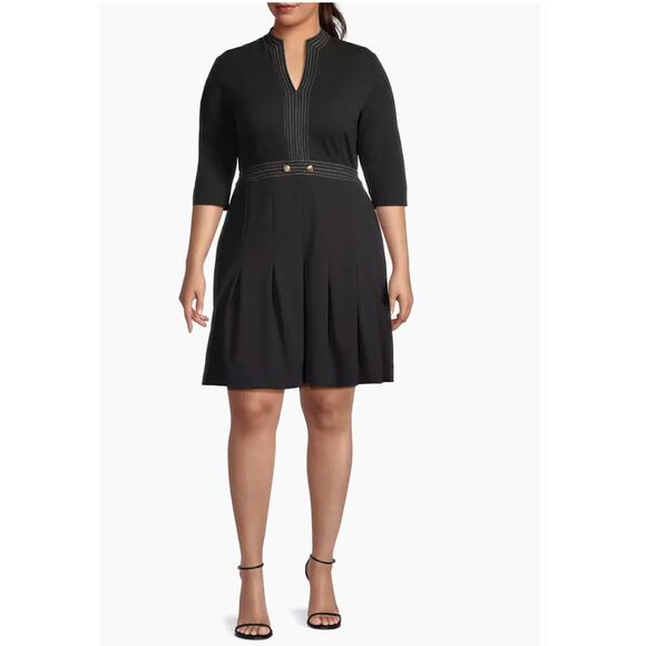 MING WANG NWT Pleated Knee-Length Black Dress // L - Picture 1 of 12